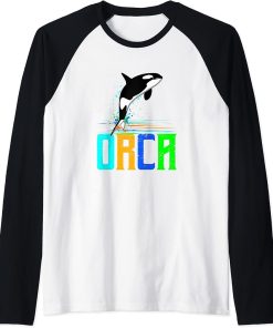 Vintage Orca Graphic Gift for Whale Lover Raglan Baseball Tee