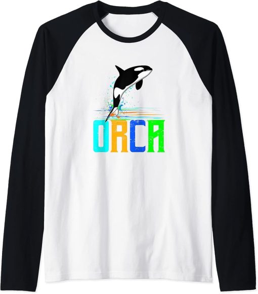 Vintage Orca Graphic Gift for Whale Lover Raglan Baseball Tee