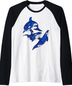 Tribal Orca Killer Whales Raglan Baseball Tee