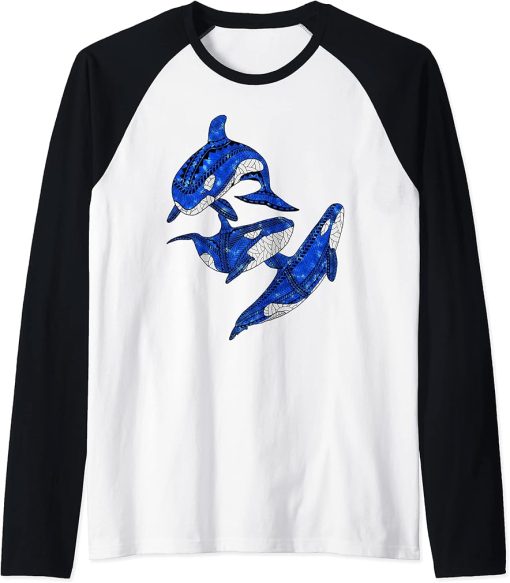 Tribal Orca Killer Whales Raglan Baseball Tee