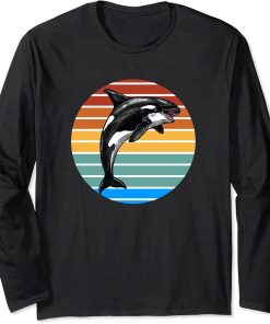 Orca Whale Vintage Retro Sunset Design Long Sleeve T-Shirt