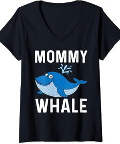 Womens Funny Whale Art For Women Mom Orca Narwhal Blue Whales V-Neck T-Shirt