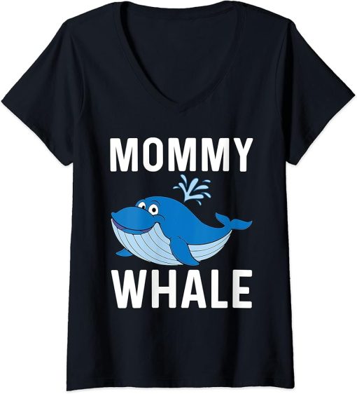 Womens Funny Whale Art For Women Mom Orca Narwhal Blue Whales V-Neck T-Shirt